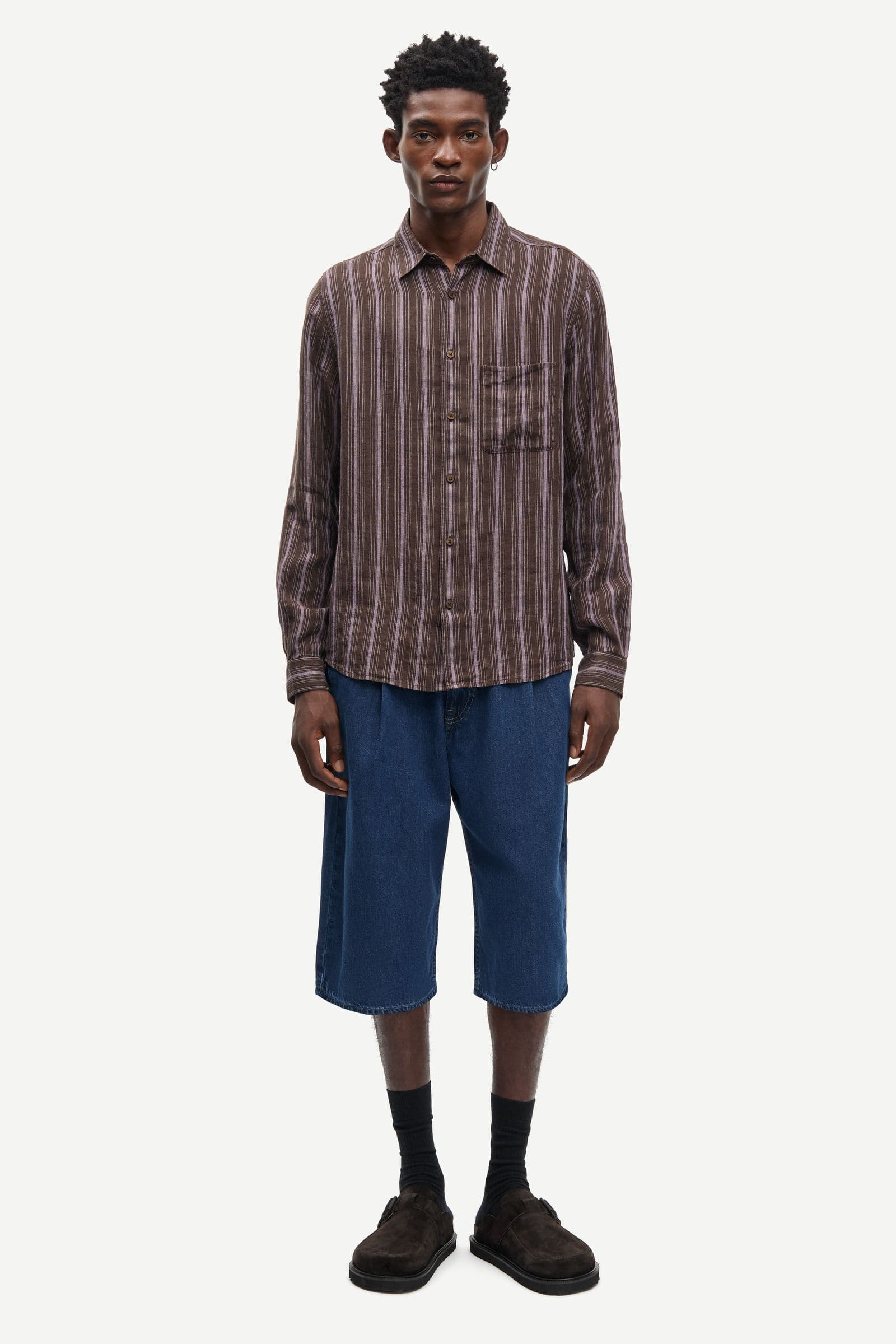 Saroger pleat shorts 16014 Washed soft denim