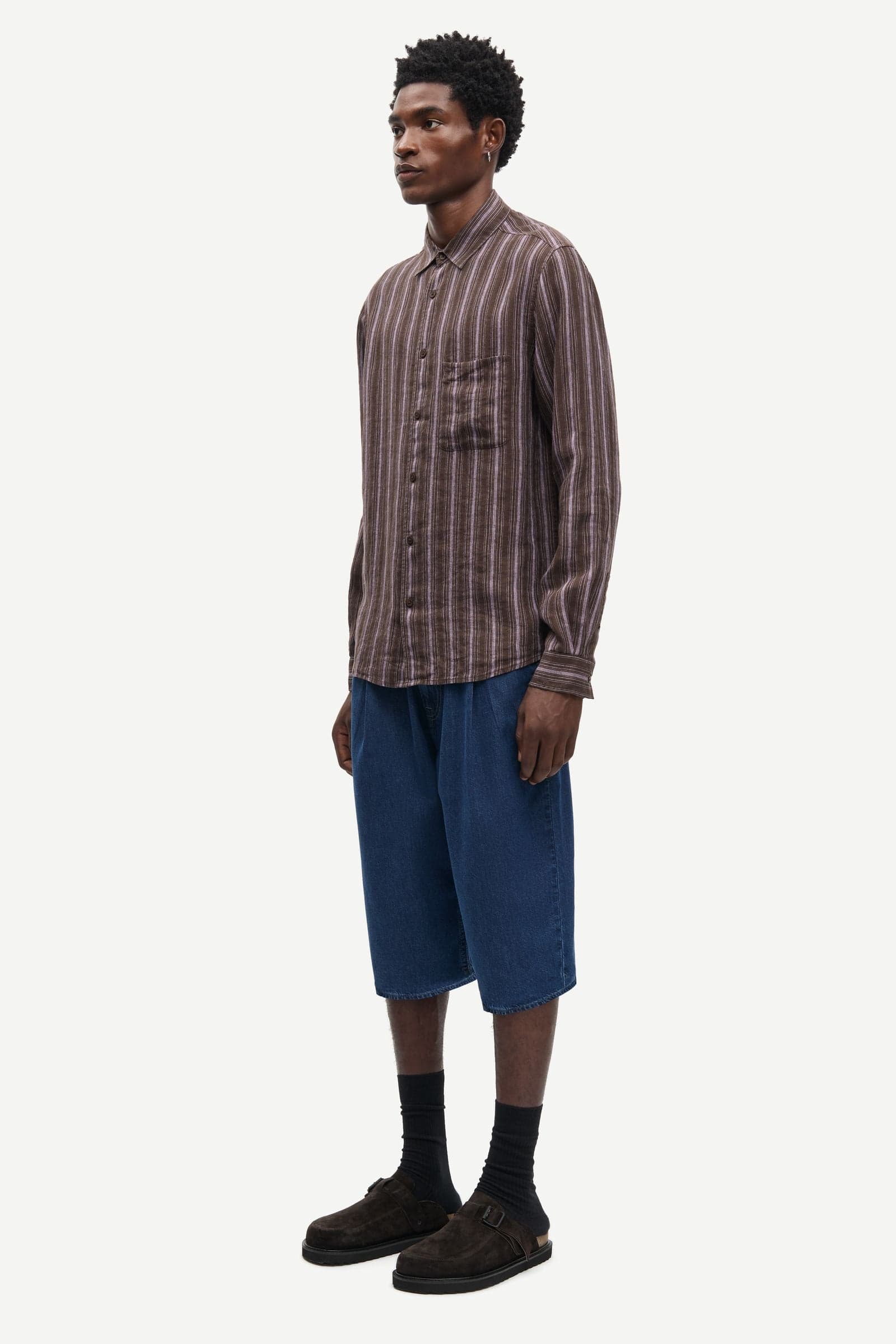 Saroger pleat shorts 16014 Washed soft denim