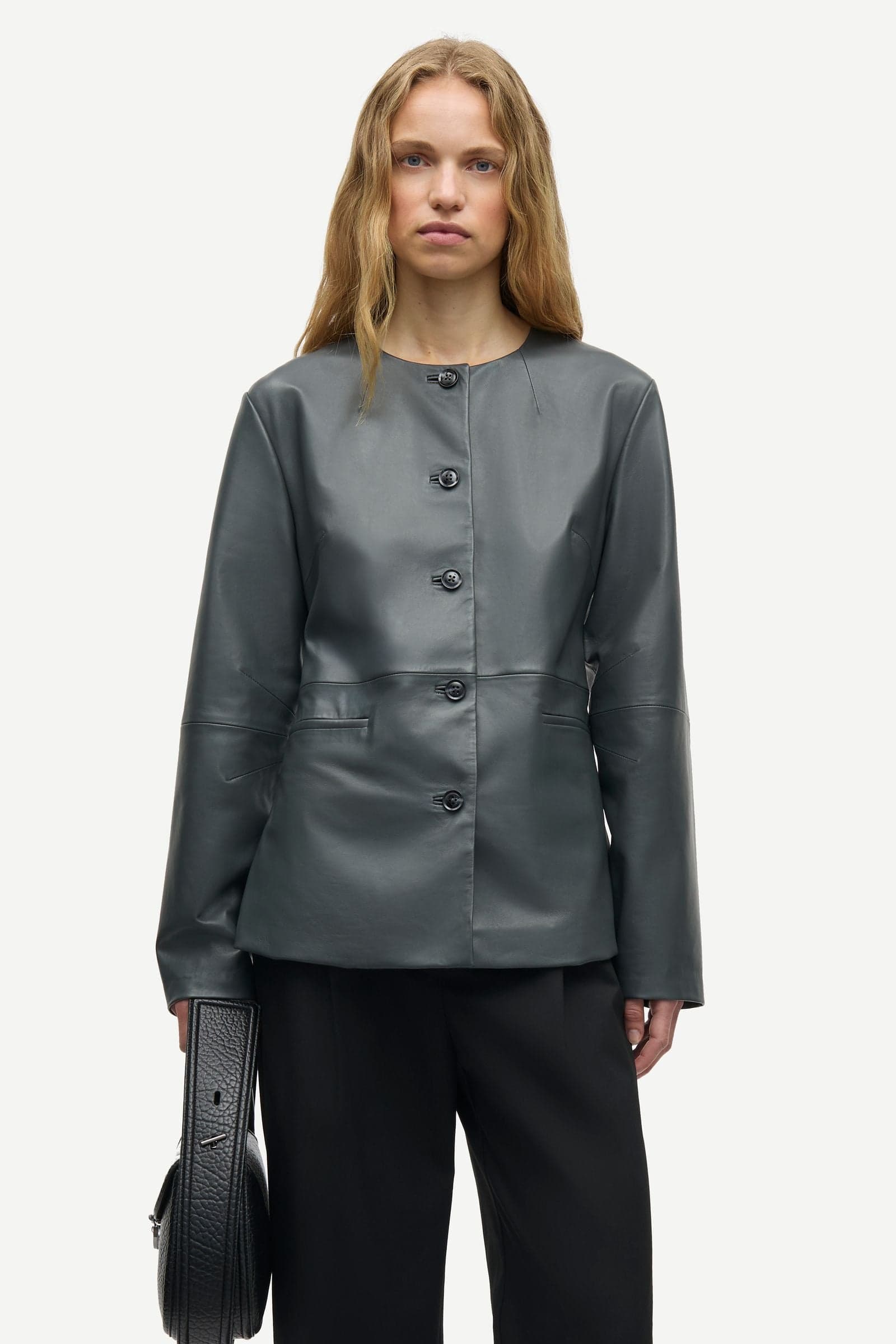 Saopal leather blazer 16174 Volcanic Ash