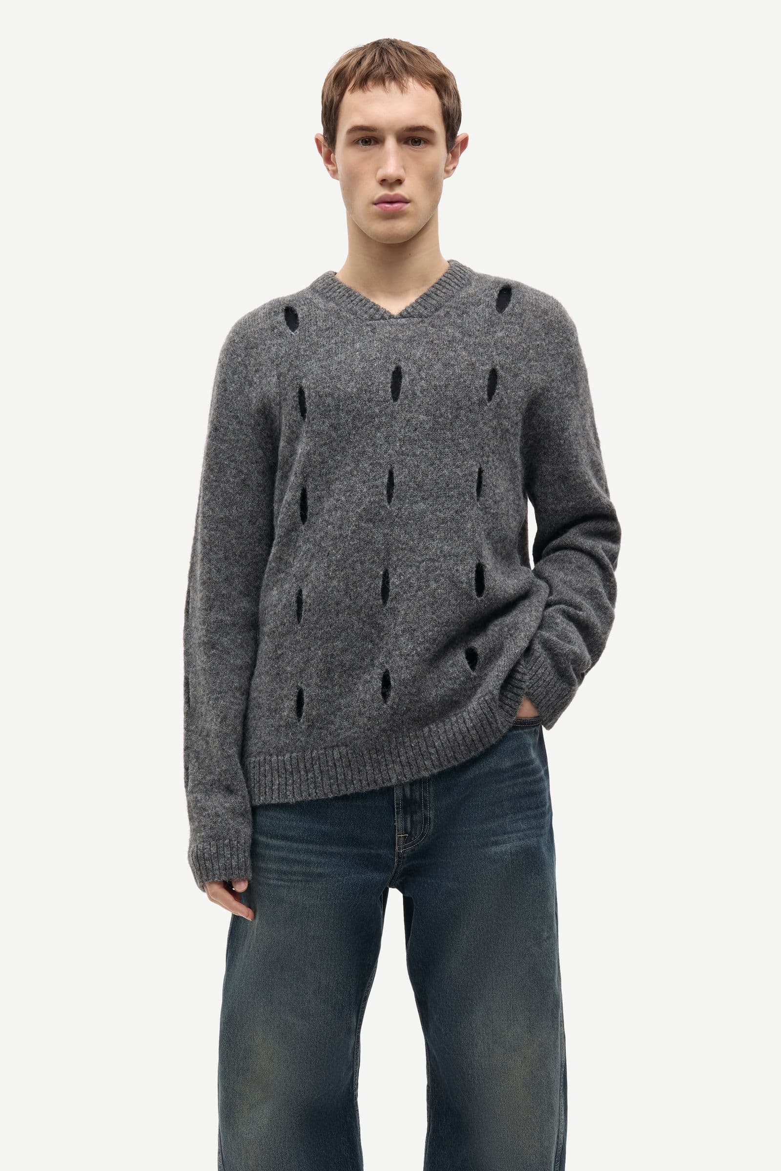 Saklas v-neck 16097 Dark grey mel.